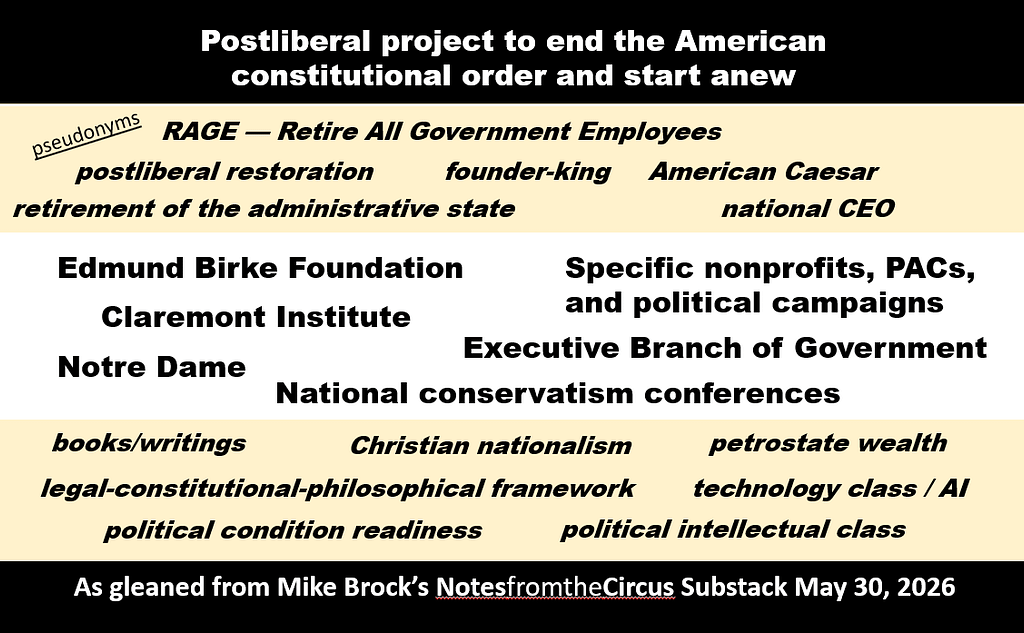 list of elements of postliberalism taking done the USA democracy